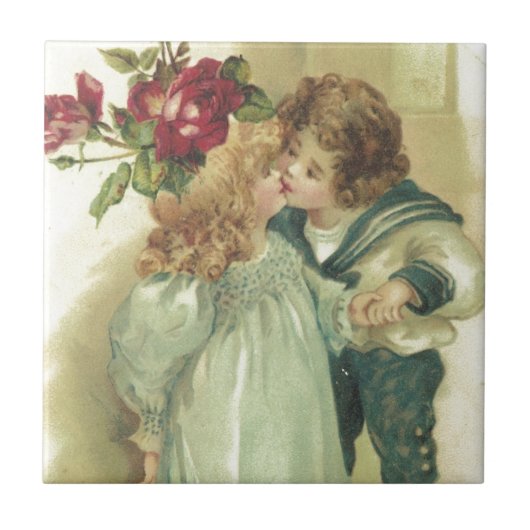 kinderen Kiss a Birthday Greeting Tegeltje (Voorkant)