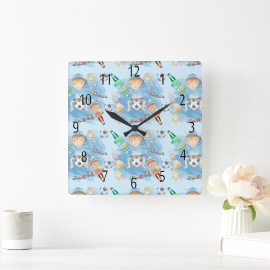 Kinderen, kleine jongen-vierkant wandklok (Huis)