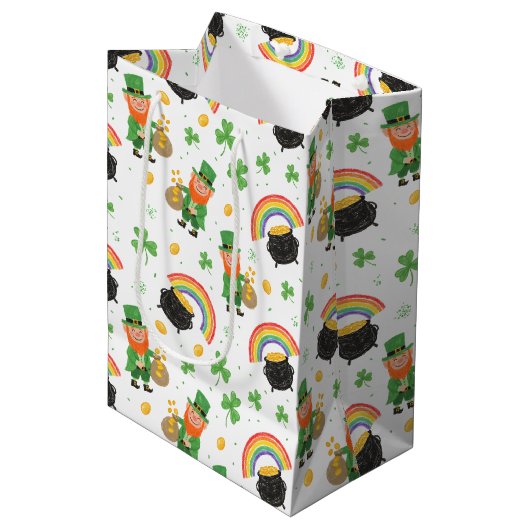 Kinderen Kleur Stijl Leuk St. Patrick's Dag Medium Cadeauzakje (Voorkant Gekanteld)
