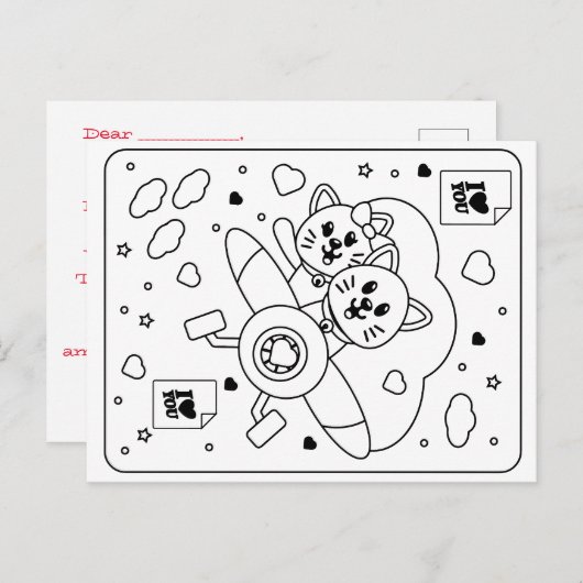 Kinderen kleuren uw eigen Valentijn (twee katten) Briefkaart (Voorkant / Achterkant)