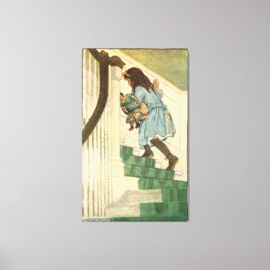 kinderen kunst meisje op de trap canvas afdruk (Voorkant)