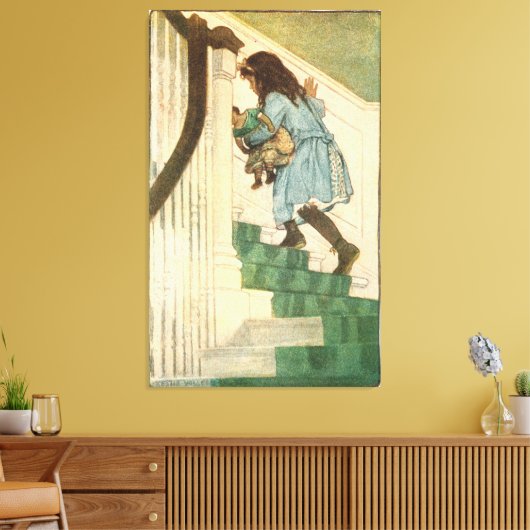  kinderen kunst meisje op de trap canvas afdruk (Insitu (Woonkamer))