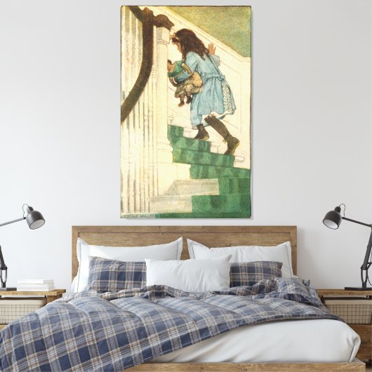  kinderen kunst meisje op de trap canvas afdruk (Insitu (Slaapkamer))