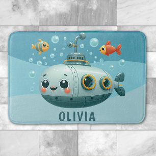 Kinderen lachen naar een leuke onderzeeër met viss badmat
