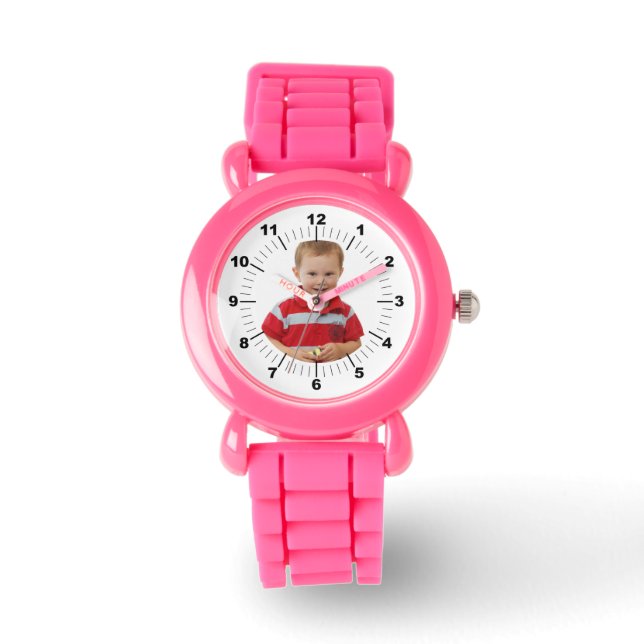 Kinderen leren riemhorloge - Custom - Pink Glitter Horloge (Voorkant)