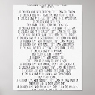 Kinderen leren wat ze leven #minimalisme poster