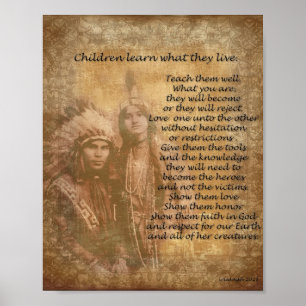 Kinderen leren wat ze leven Native american coup Poster