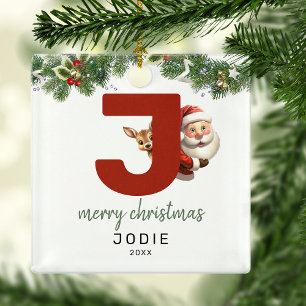Kinderen Letter J Monogram Kerstboom Metalen Ornament