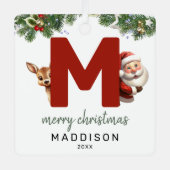 Kinderen Letter M Monogram Kerstboom Metalen Ornament (Voorkant)