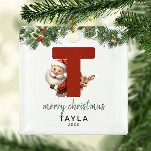 Kinderen Letter T Monogram Kerstboom Metalen Ornament
