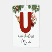 Kinderen Letter U Monogram Kerstboom  Metalen Ornament (Voorkant links)