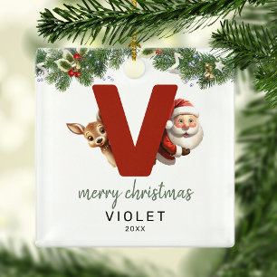 Kinderen Letter V Monogram Xmas Boom Metalen Ornament