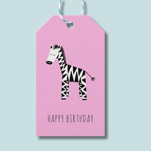Kinderen leuke roze zebra Gefeliciteerd Cadeaulabel