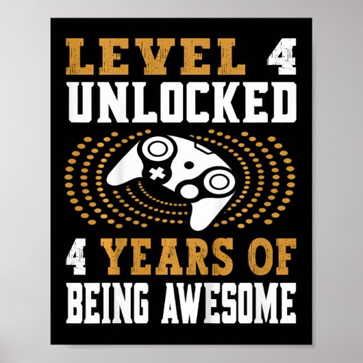 Kinderen Level 4 Ontgrendeld Videospel 4e Verjaard Poster (Voorkant)