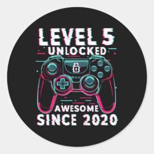 Kinderen Level 5 Ontgrendeld Videospel 5e Verjaard Ronde Sticker