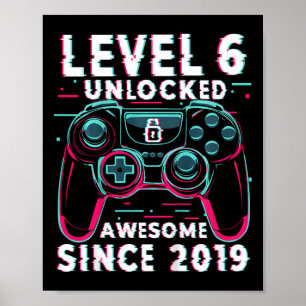Kinderen Level 6 Ontgrendeld Videospel 6e Verjaard Poster