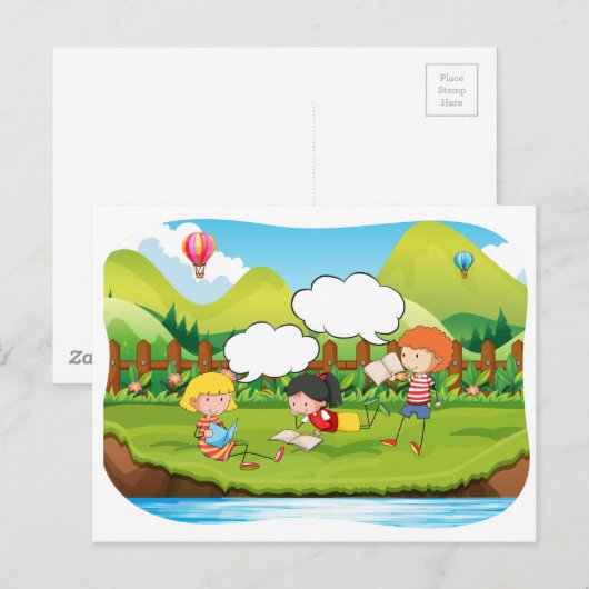 Kinderen lezen briefkaart (Voorkant / Achterkant)