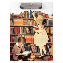 Kinderen lezen oude bibliotheekboeken klembord