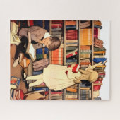 Kinderen lezen oude bibliotheekboeken legpuzzel (Horizontaal)