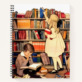 Kinderen lezen oude bibliotheekboeken notitieboekj notitieboek