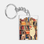 Kinderen lezen oude bibliotheekboeken sleutelhanger (Voorkant Links)