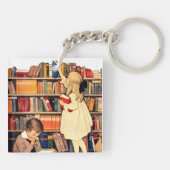 Kinderen lezen oude bibliotheekboeken sleutelhanger (Achterkant)