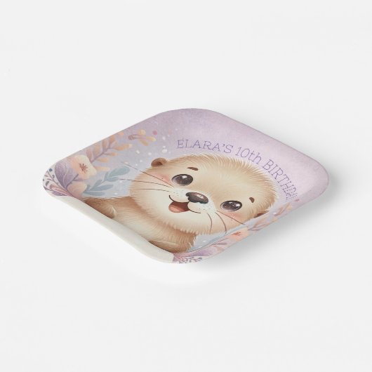 Kinderen Lila Zee Otter Leuk Verjaardagsfeest Papieren Bordje (Gebogen)