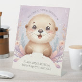 Kinderen Lila Zee Otter Leuk Verjaardagsfeest Reclamebord Met Voetstuk (Insitu)