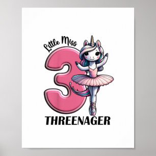 Kinderen Little Miss Threenager Drie 3e Verjaardag Poster