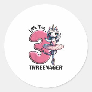 Kinderen Little Miss Threenager Drie 3e Verjaardag Ronde Sticker
