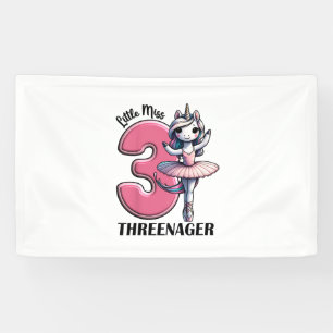 Kinderen Little Miss Threenager Drie 3e Verjaardag Spandoek