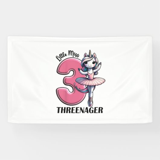 Kinderen Little Miss Threenager Drie 3e Verjaardag Spandoek (Horizontaal)