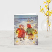 kinderen lopen in de sneeuw kaart (Gele Bloem)