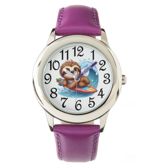 Kinderen Luiaard Surfer  Horloge (Voorkant)