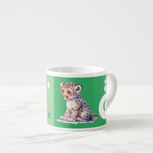 Kinderen luipaard mok gepersonaliseerde naam groen (Voorkant rechts)