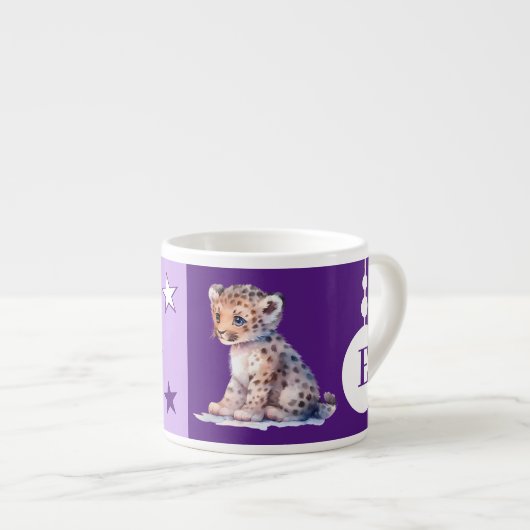 Kinderen luipaard mok gepersonaliseerde naam paars (Voorkant rechts)