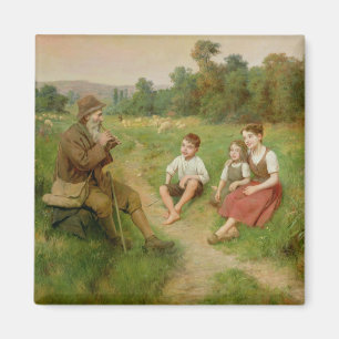 Kinderen luisteren naar een Shepherd die een Flute Magneet
