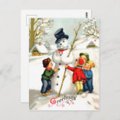 Kinderen maken een Big Snowman, feestdag Briefkaart (Voorkant / Achterkant)