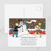 Kinderen maken een sneeuwman met kerstliedje briefkaart (Voorkant / Achterkant)