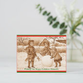  kinderen maken sneeuwman herinneringen Briefkaart (Staand voorkant)