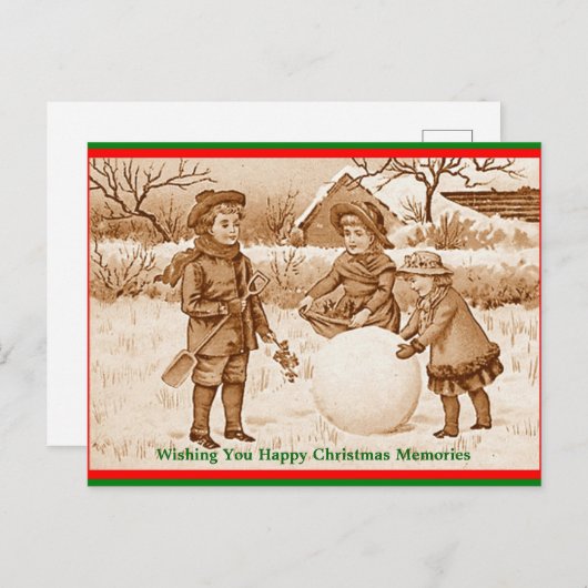  kinderen maken sneeuwman herinneringen Briefkaart (Voorkant / Achterkant)