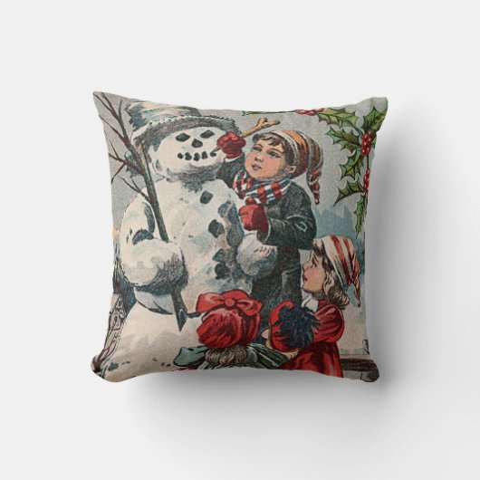 Kinderen maken sneeuwman Hulst Kussen (Voorkant)