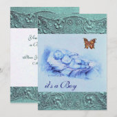 KINDEREN MET BUTTERFLY BLUE BOY BABY SHOWER KAART (Voorkant / Achterkant)