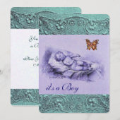 KINDEREN MET BUTTERFLY BLUE BOY BABY SHOWER KAART (Voorkant / Achterkant)