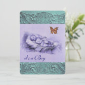 KINDEREN MET BUTTERFLY BLUE BOY BABY SHOWER KAART (Staand voorkant)
