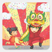 Kinderen met Chinese drakenstickers Vierkante Sticker (Voorkant)