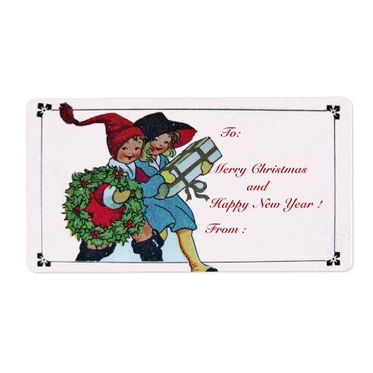 KINDEREN MET CHRISTMASGIFTEN ETIKET (Voorkant)