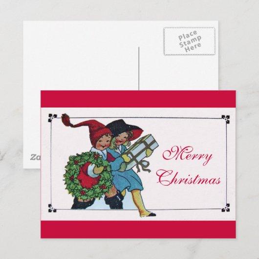 KINDEREN MET CHRISTMASGIFTEN FEESTDAGENKAART (Voorkant / Achterkant)