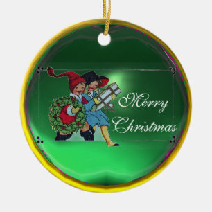 KINDEREN MET CHRISTMASGIFTEN KERAMISCH ORNAMENT