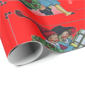 KINDEREN MET CHRISTMASGIFTEN, rood Cadeaupapier (Rol Hoek)